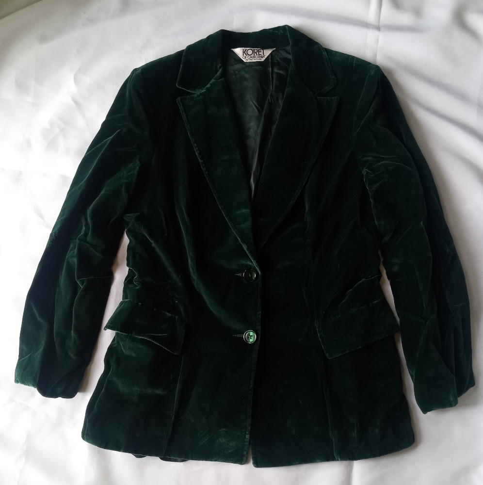 Women's Vintage Blazer Koret California Velvet Jacket Suit Emerald Green 1970's - Picture 6 of 9